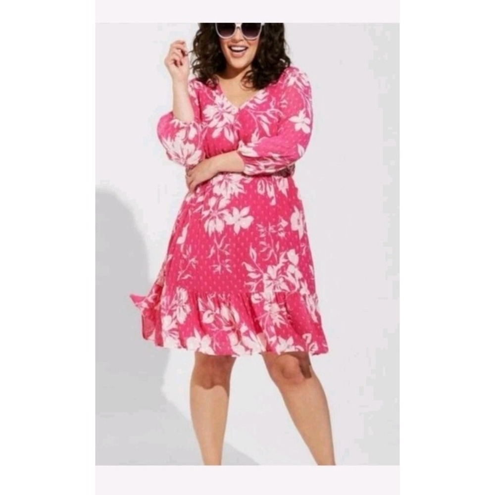 Torrid Pink Floral Flowy Babydoll Dress Sz 1X Fairycore Whimsigoth